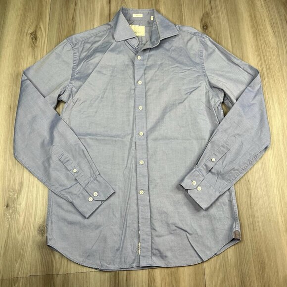 Todd Snyder Shirt Men’s 15.5 34/35 Blue Solid 2 Ply Cotton Stretch Button Up - Picture 2 of 16